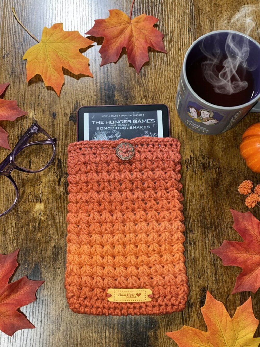 Kindle Paperwhite Sleeve — Autumn Sunset Crochet E-Reader & Paperback Cover